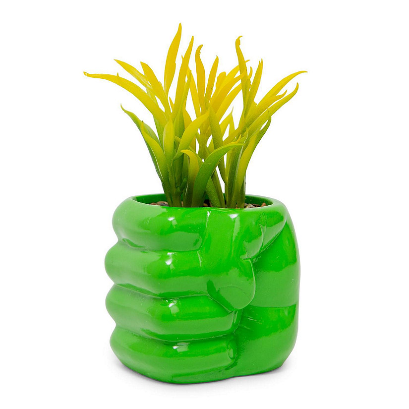 Marvel Comics Hulk Smash Hand 3-Inch Ceramic Mini Planter With Artificial Succulent Image