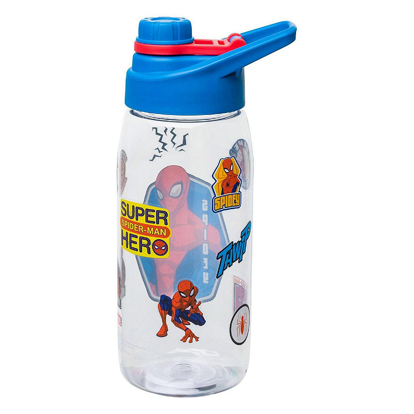 Marvel Comics Spider-Man Hinged Handle Plastic Water Bottle and Sticker Set Image
