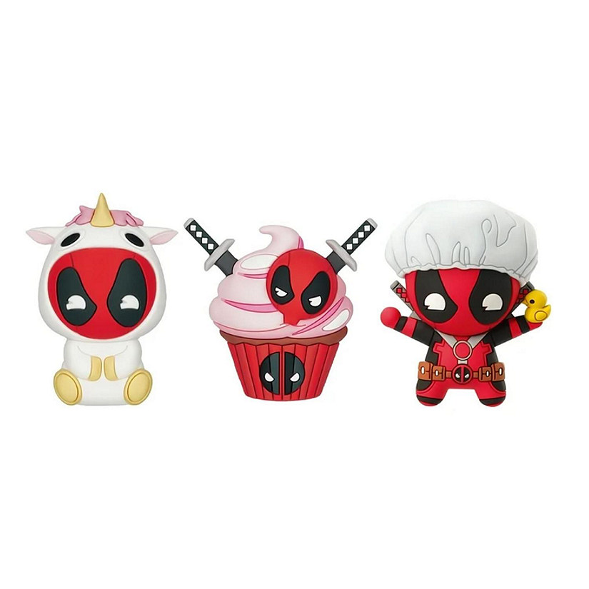 Marvel Deadpool 3D Foam Bag Clip Set  Unicorn, Cupcake, Bathtime Image