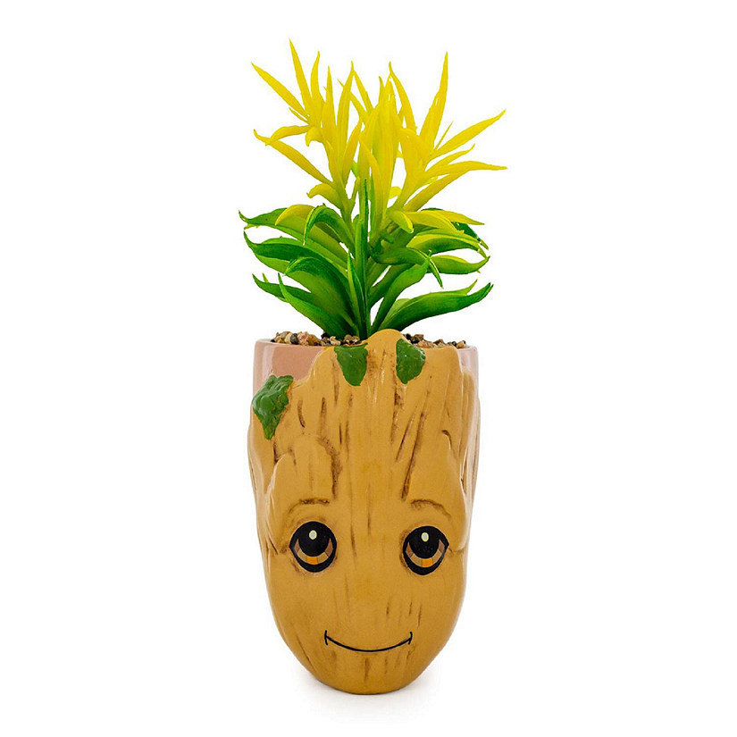 Marvel Guardians of the Galaxy Groot 4.8 x 4.25 x 7.6 Inch Ceramic Planter w/ Artificial Plant Image