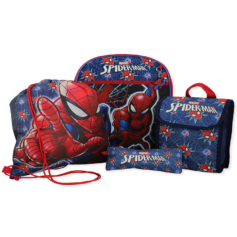 Marvel Spider-Man Boys 16" Backpack 5 piece School Set (One Size, Blue/Red) Image