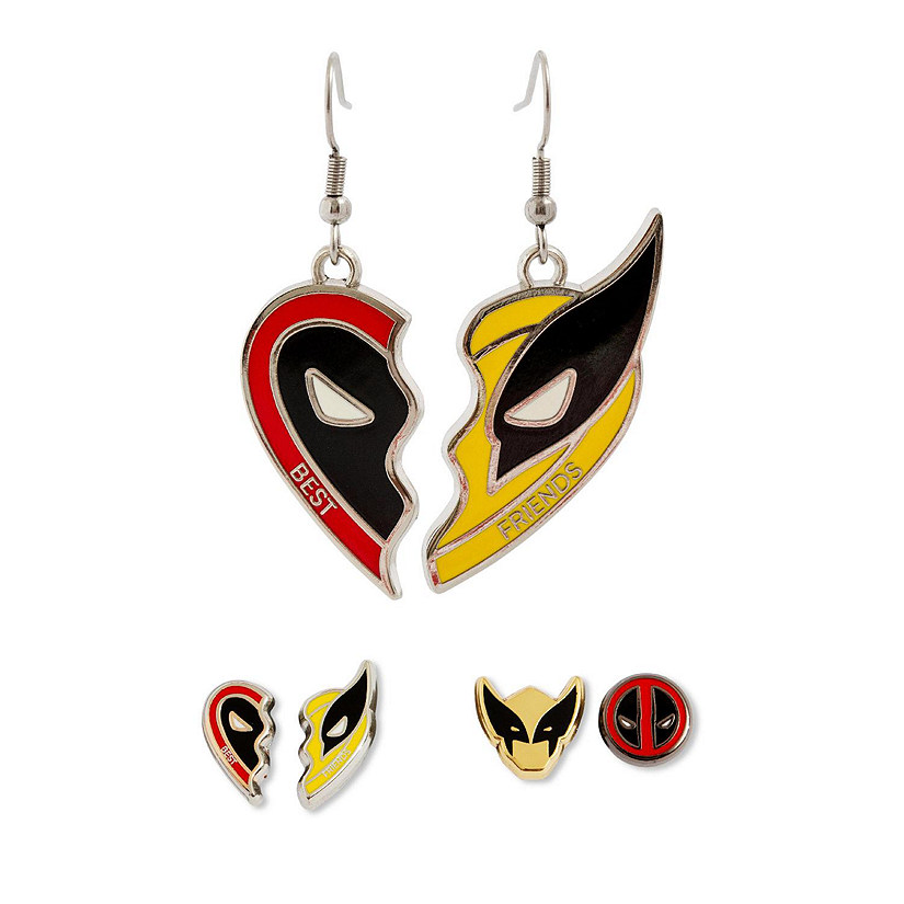 Marvel Studios Deadpool &amp; Wolverine "Best Friends" 3-Piece Enamel Earring Set Image