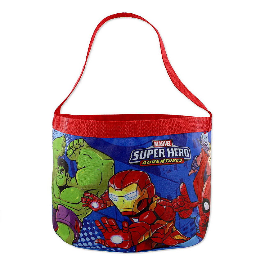 Marvel Super Hero Adventures Boys Collapsible Nylon Gift Basket Bucket Toy Storage Tote Bag (One Size, Blue/Red) Image
