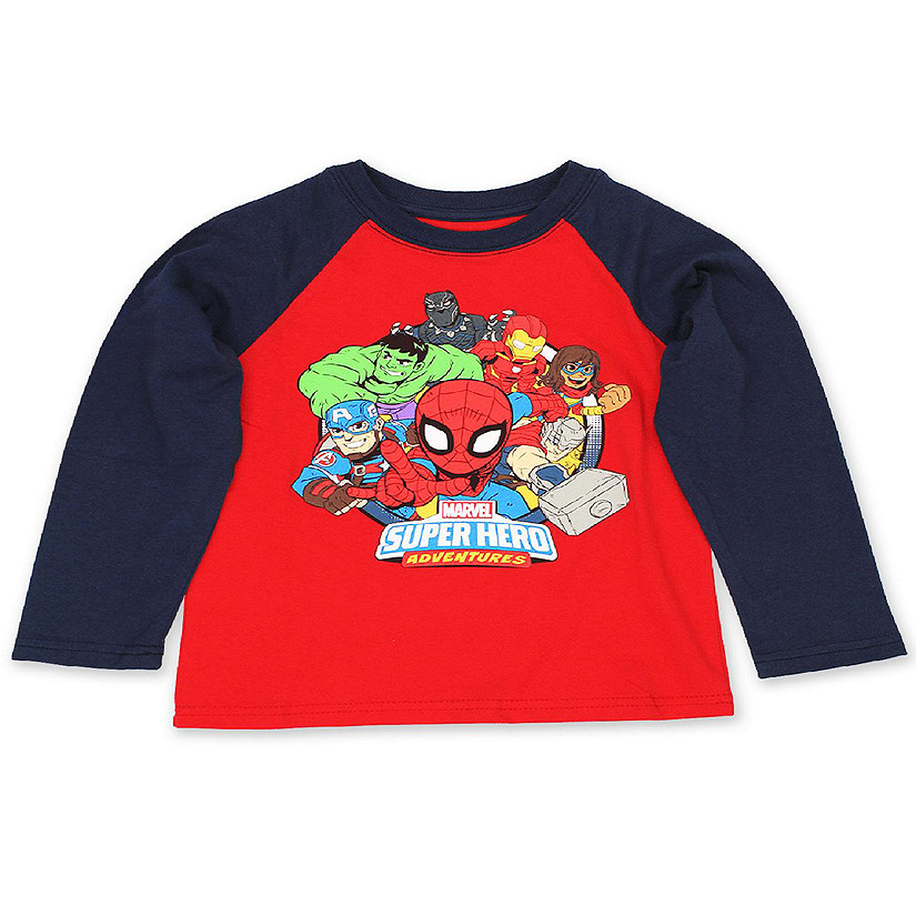 Marvel Super Hero Adventures Boys Girls Long Sleeve T-Shirt Tee (4, Red/Navy)