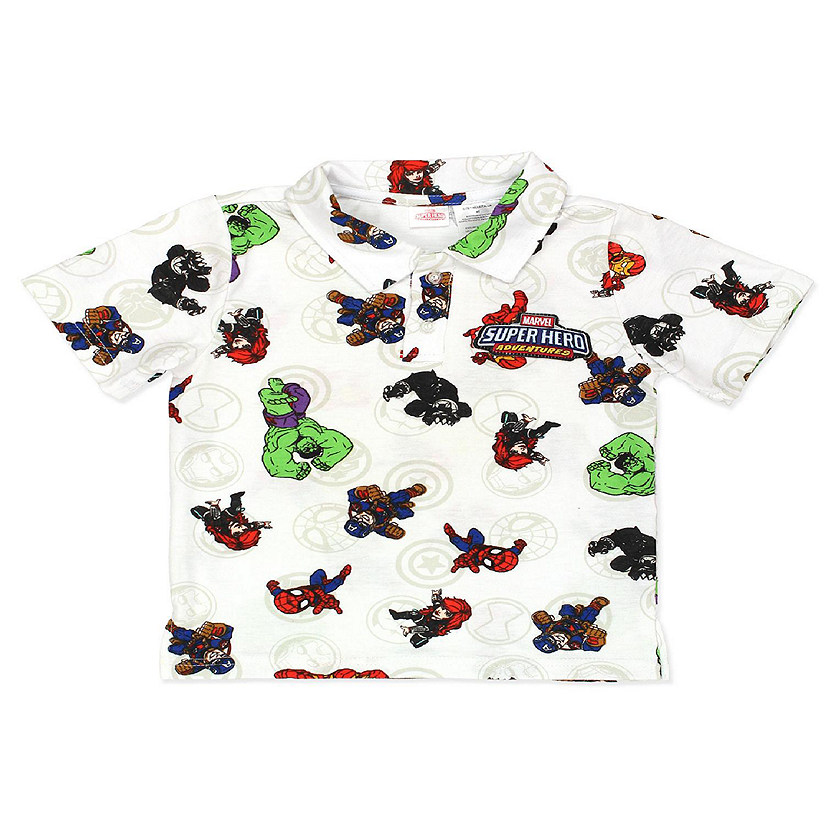 Marvel Super Hero Adventures Toddler Boys Polo Collared Shirt (7,  White/Multi)