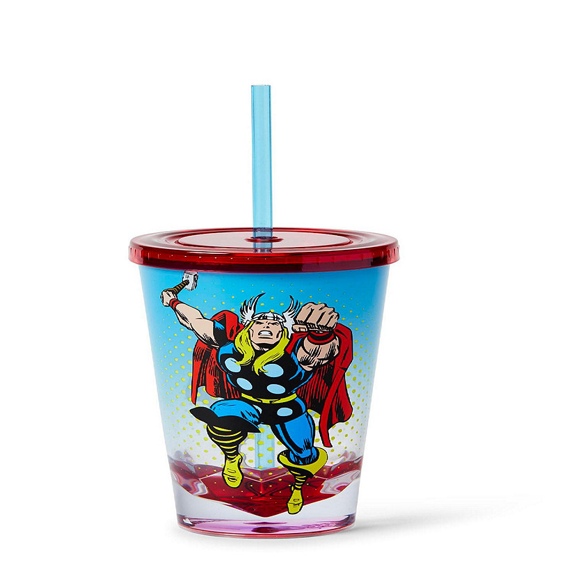 Marvel Thor God Of Thunder Plastic Tumbler Cup Lid & Straw  Holds 19 Ounces Image
