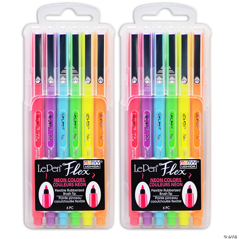 Marvy Uchida LePen Flex, 6 Neon Colors Per Pack, 2 Packs Image