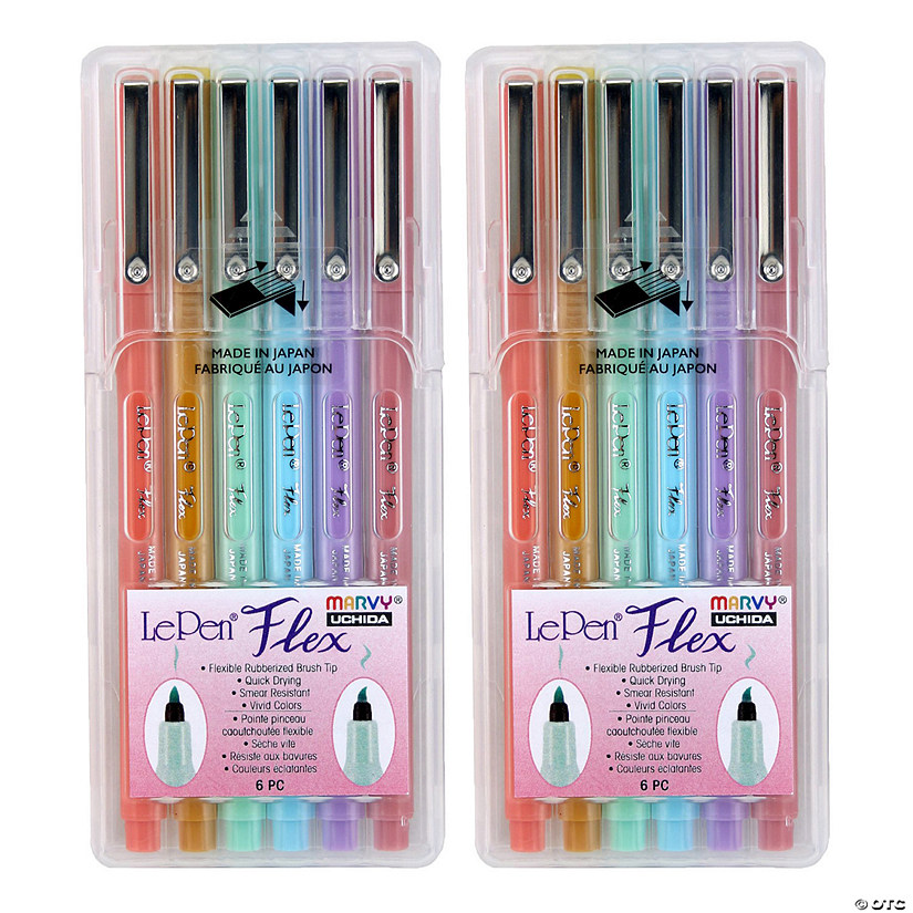 Marvy Uchida LePen Flex Marker, Brush Tip, Pastel, 6 Per Set, 2 Sets Image