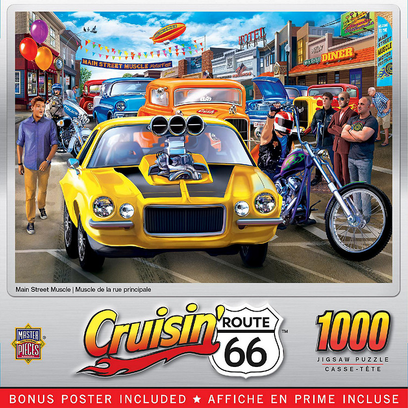 MasterPieces Cruisin' Route 66 - Main Street Muscle 1000 Piece Puzzle Image