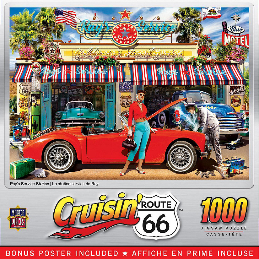 MasterPieces Cruisin' Route 66 - Ray's Service Station 1000 Piece Puzzle Image