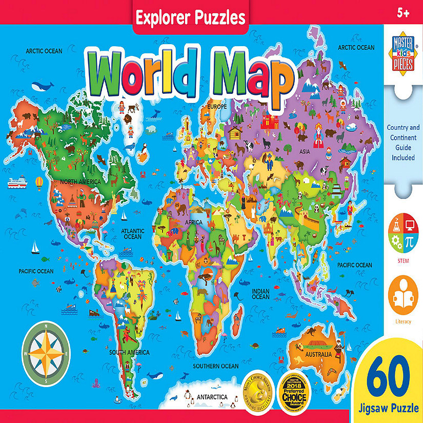 MasterPieces Explorer - World Map 60 Piece Jigsaw Puzzle for Kids Image