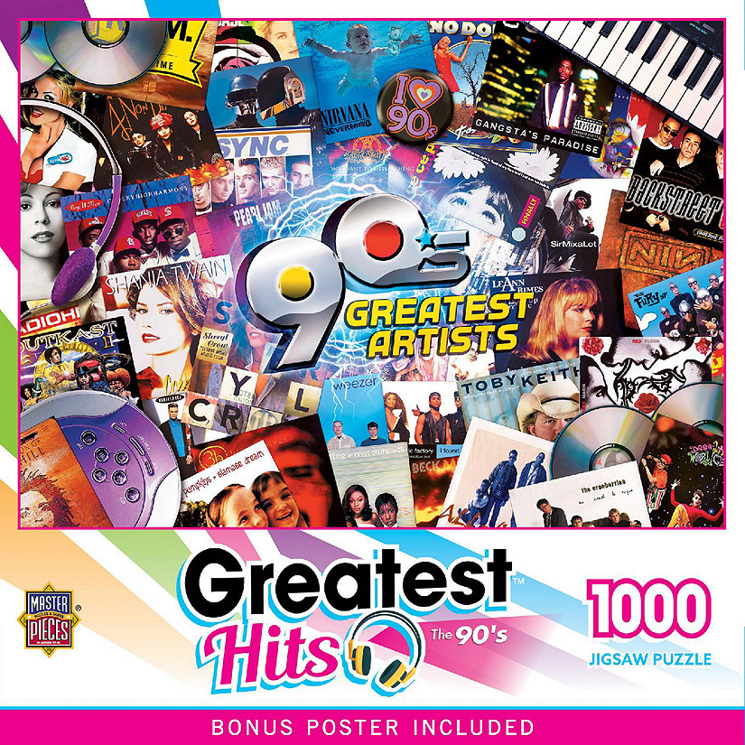 MasterPieces Greatest Hits - 90's Artists 1000 Piece Jigsaw Puzzle Image