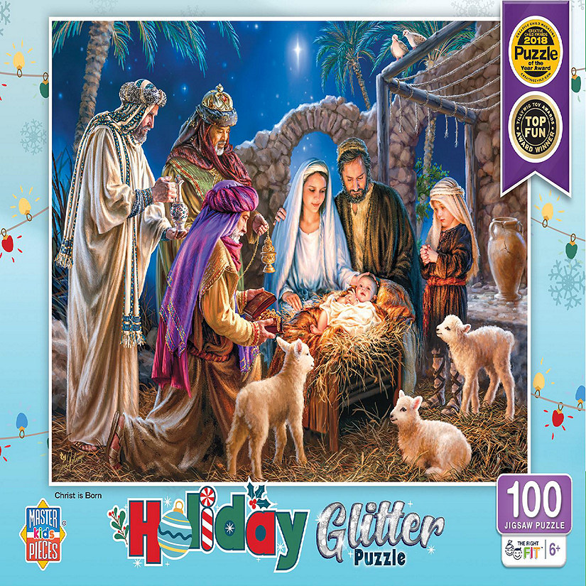 MasterPieces Holiday Glitter - Christ is Born 100 Piece Jigsaw Puzzle Image