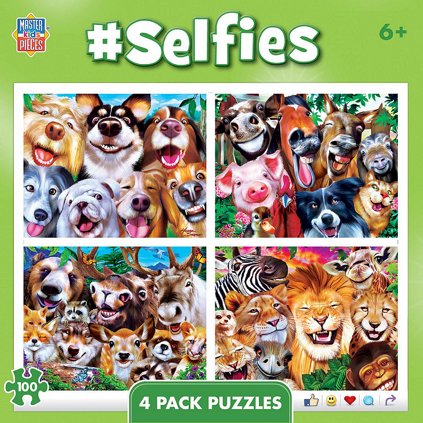 MasterPieces Kids Puzzle Set - Selfies 4-Pack 100 Piece Jigsaw Puzzles Image