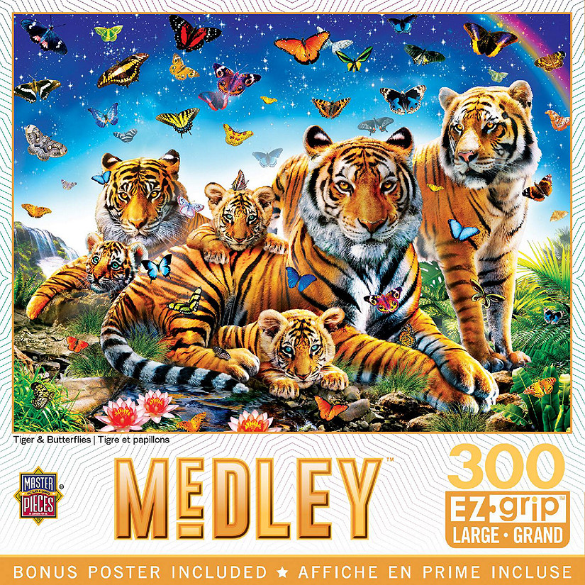 MasterPieces Medley - Tiger & Butterflies 300 Piece EZ Grip Puzzle Image