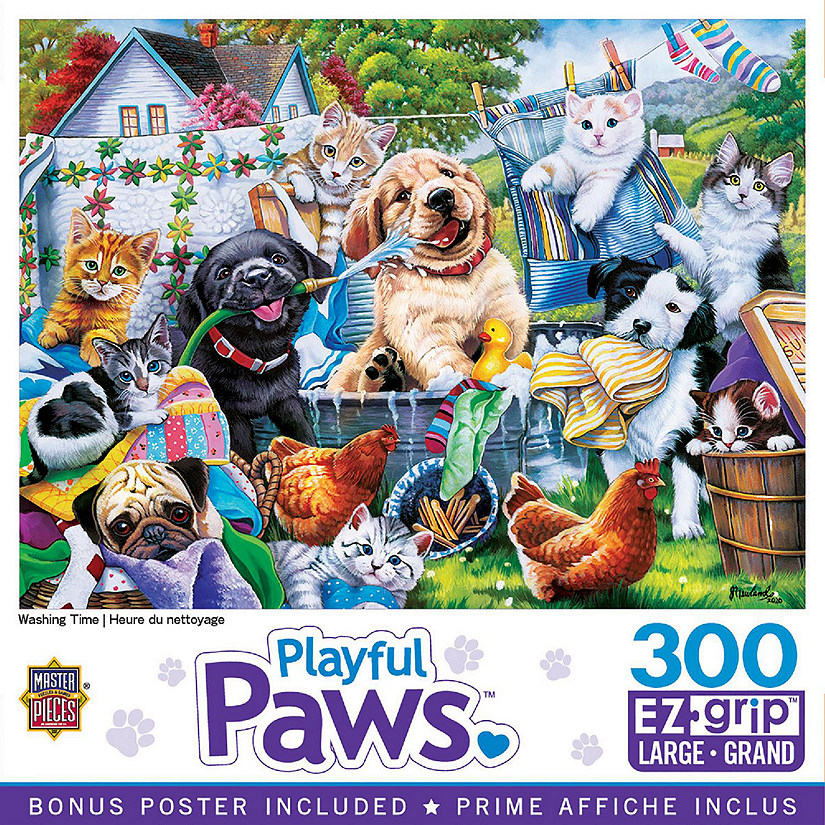 MasterPieces Playful Paws Washing Time 300 Piece EZ Grip Jigsaw Puzzle Image