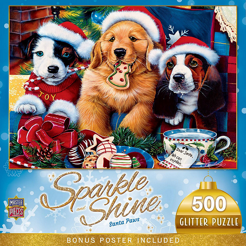 MasterPieces Sparkle & Shine - Santa Paws 500 Piece Glitter Puzzle Image