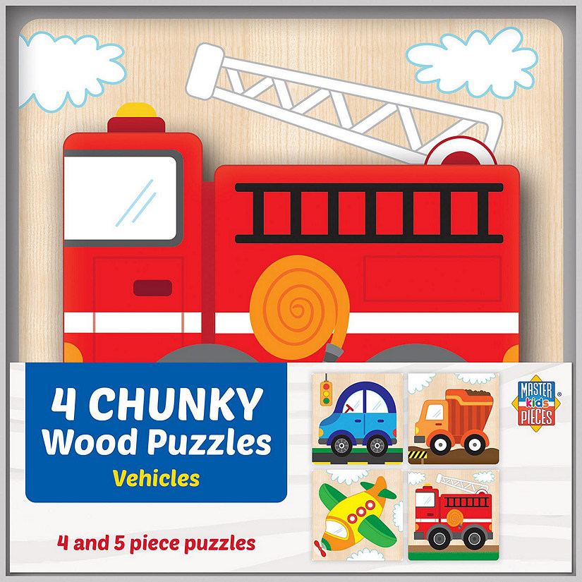 MasterPieces Vehicles Chunky Wood Puzzles 4 Pack for Kids Image