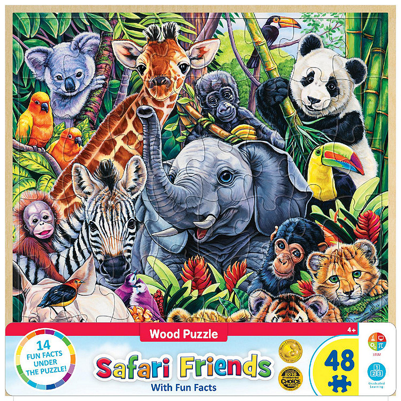 MasterPieces Wood Fun Facts Safari Friends 48 Piece Wood Jigsaw Puzzle Image