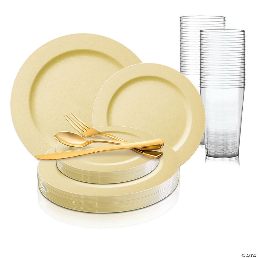 Matte Bright Yellow Round Disposable Plastic Wedding Value Set - 20 Settings Image