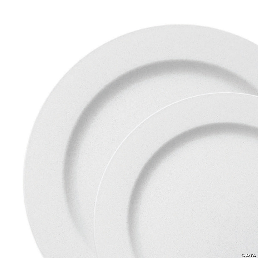 Matte Milk White Round Disposable Plastic Dinnerware Value Set (120 Dinner Plates + 120 Salad Plates) Image