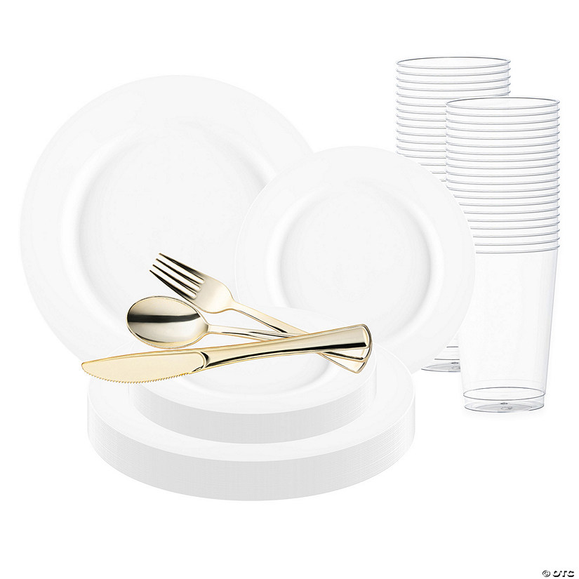 Matte Milk White Round Disposable Plastic Wedding Value Set - 20 Settings Image