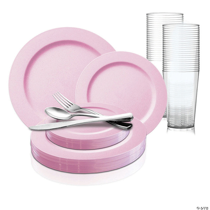 Matte Pink Round Disposable Plastic Dinnerware Value Set (120 Settings) Image
