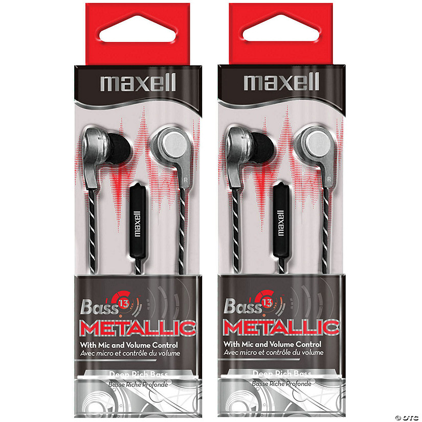 Maxell Bass13 Metallic Earbuds with Mic & Volume Control, Pack of 2 Image