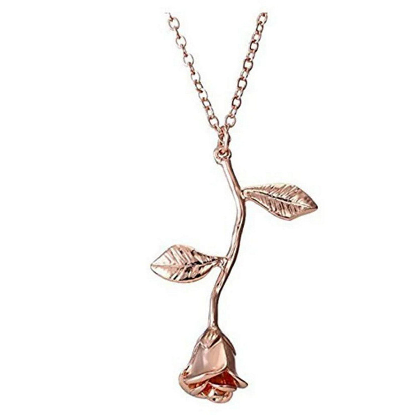 Maya&#8217;s Grace Rose Stem Leaves Pendant Chain Necklace - Rose Gold Image