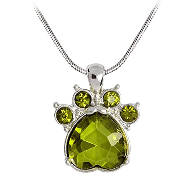 Maya's Grace 12 Months Birthstone Rhinestone Paw Print Pendant with Necklace - August Image