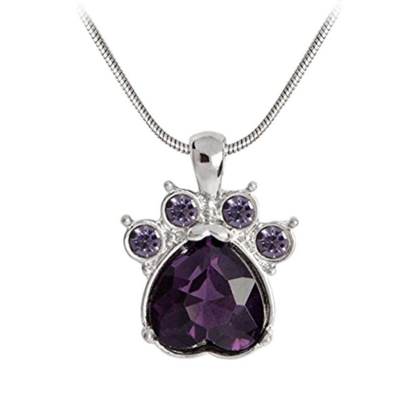 Maya's Grace 12 Months Birthstone Rhinestone Paw Print Pendant with Necklace - February Image