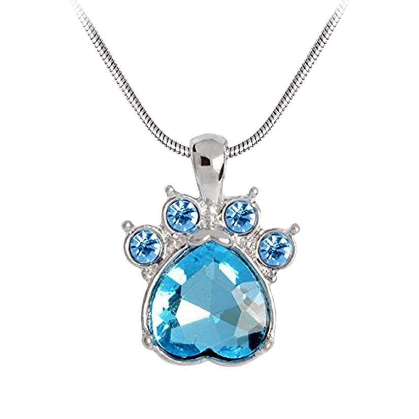 Maya's Grace 12 Months Birthstone Rhinestone Paw Print Pendant with Necklace - March Image