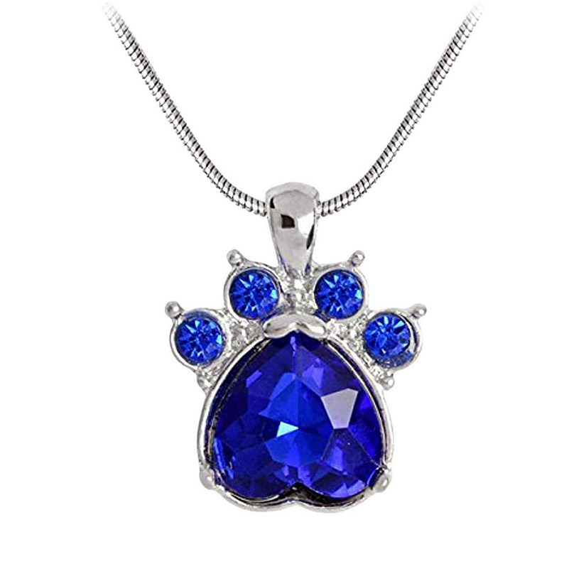 Maya's Grace 12 Months Birthstone Rhinestone Paw Print Pendant with Necklace - September Image