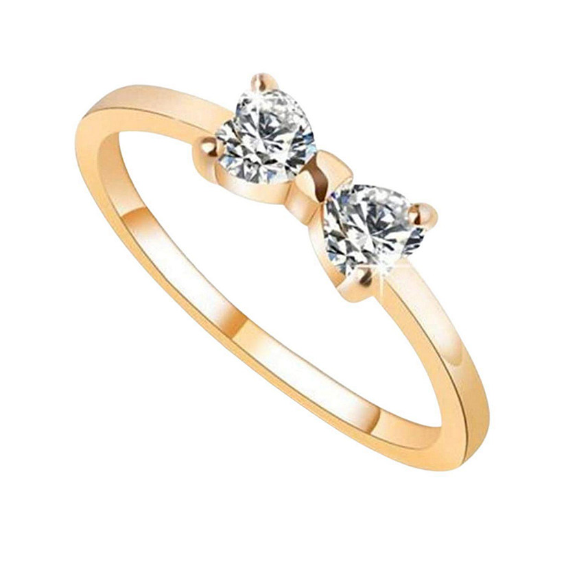 Maya's Grace Gold Plated Bow Rings for Women with Cubic Zirconia - Size 8 Image