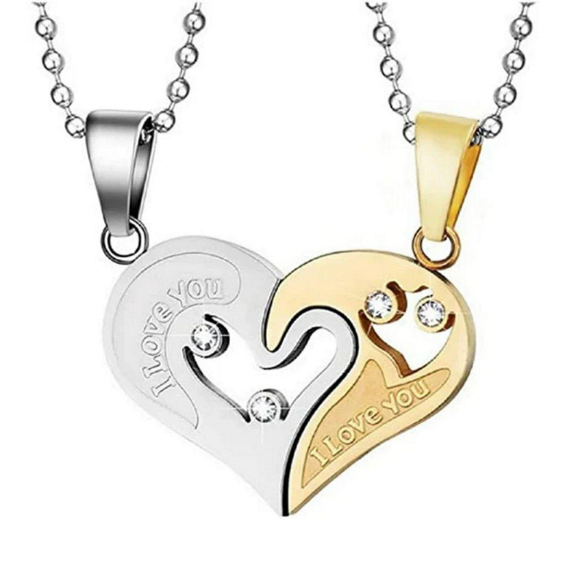 Maya's Grace Two Pieces  Heart  Couple Matching Necklaces - Gold and Silver Pair Image