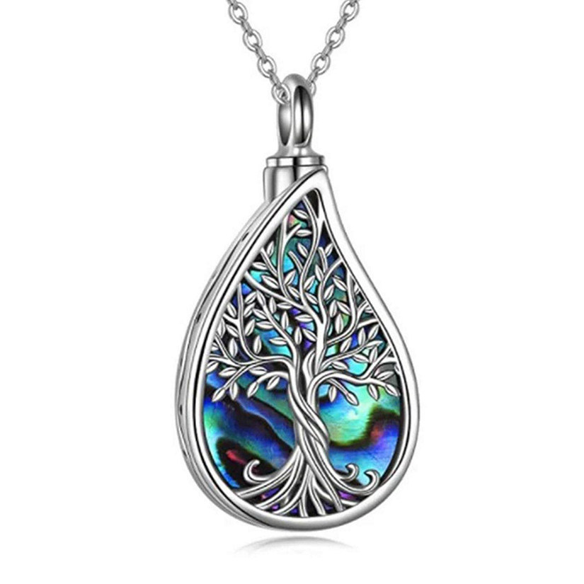 Maya's Grace Urn Necklaces for Ashes Tree of Life Pendant Abalone Shell Tree of Life Cremation Jewelry for Ashes Memory Silver Necklace Jewelry for Women Image