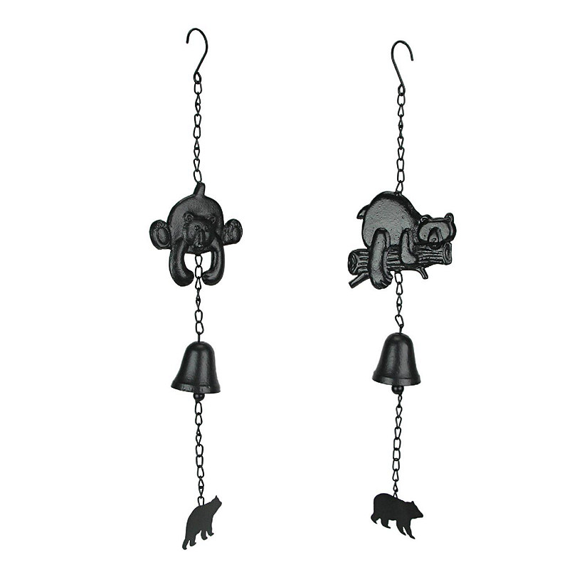 Mayrich Set of 2 Black Cast Iron Bear Wind Chime Hanging Bells Outdoor Home Cabin Decor Image