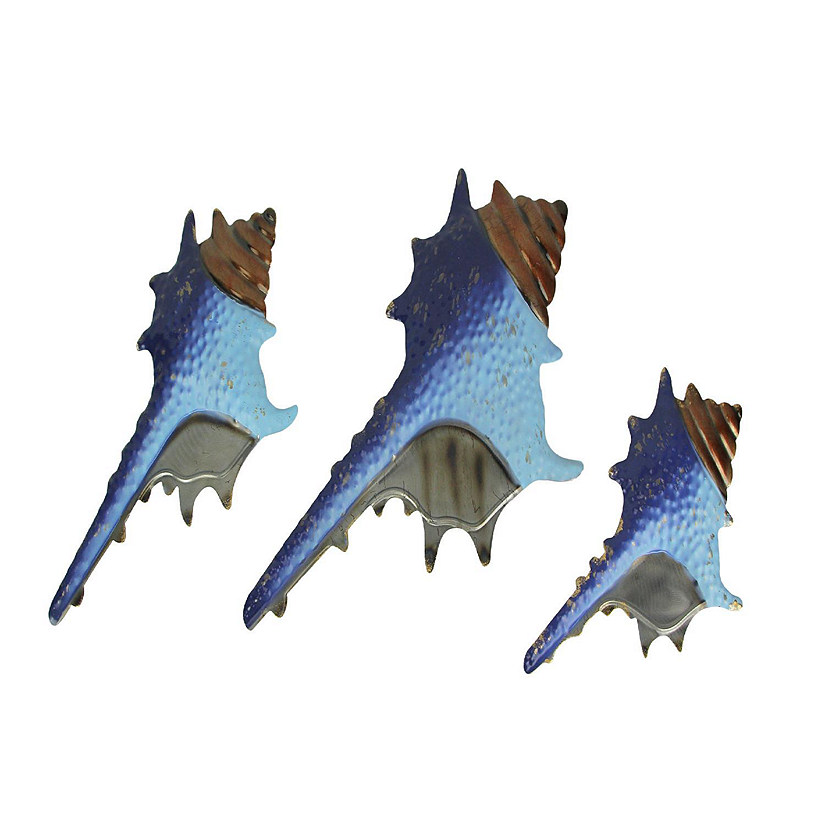 Mayrich Set of 3 Blue Metal Seashell Decorations Wall Hanging Sculpture Beach Home Decor Image