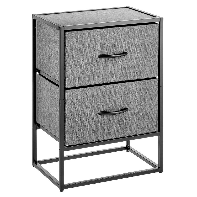 mDesign 2Drawer End Table/Night Stand Storage Unit, Fabric Bins, Charcoal Gray