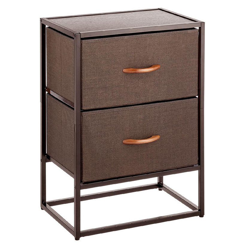 mDesign 2Drawer End Table/Night Stand Storage Unit, Fabric Bins, Espresso Brown