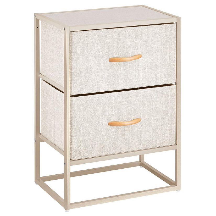 mDesign 2-Drawer End Table/Night Stand Storage Unit with Fabric Bins, Cream/Gold Image