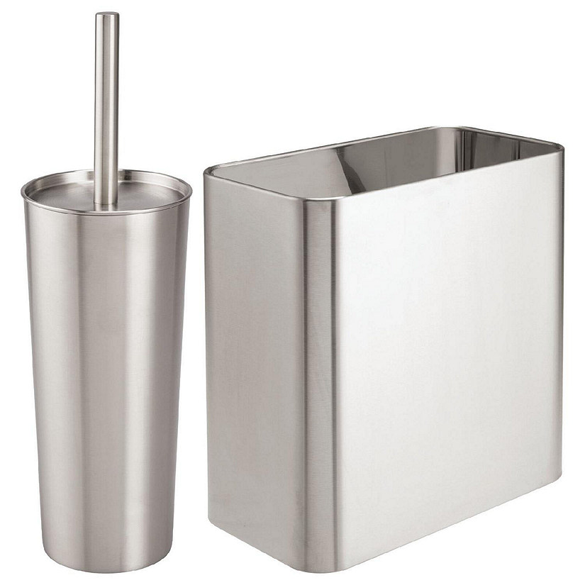 mDesign 2 Piece Plastic Bathroom Set, Bowl Brush and Trash Can - Stainless  Steel