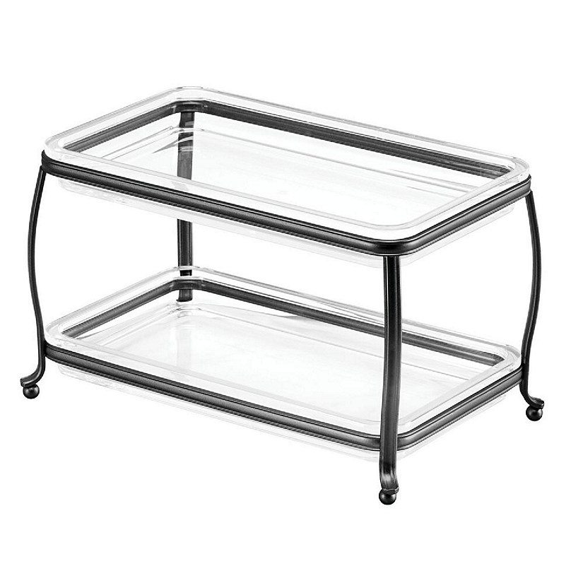 mDesign 2 Tier Bathroom Vanity Makeup Storage Organizer Tray Black/Clear