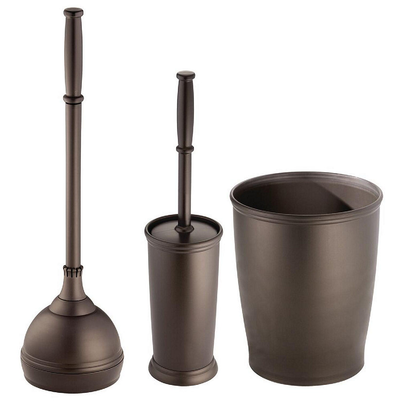 mDesign 3 Piece Plastic Modern Bathroom Storage/Cleaning Accessory Set