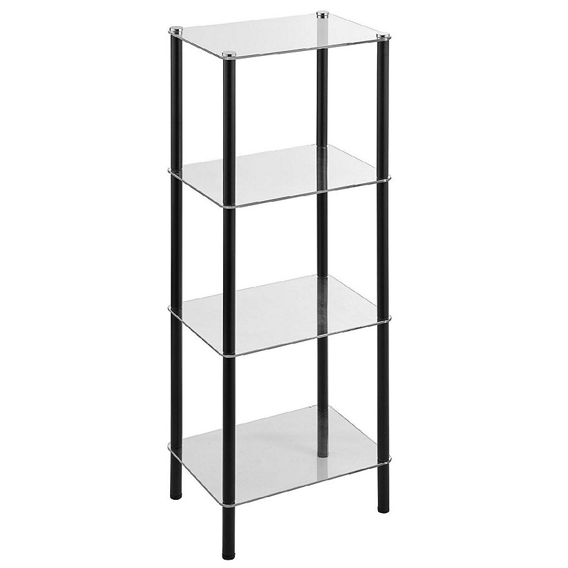 mDesign 4Tier Glass/Metal Standing Shelf Organizer Display Unit, Black