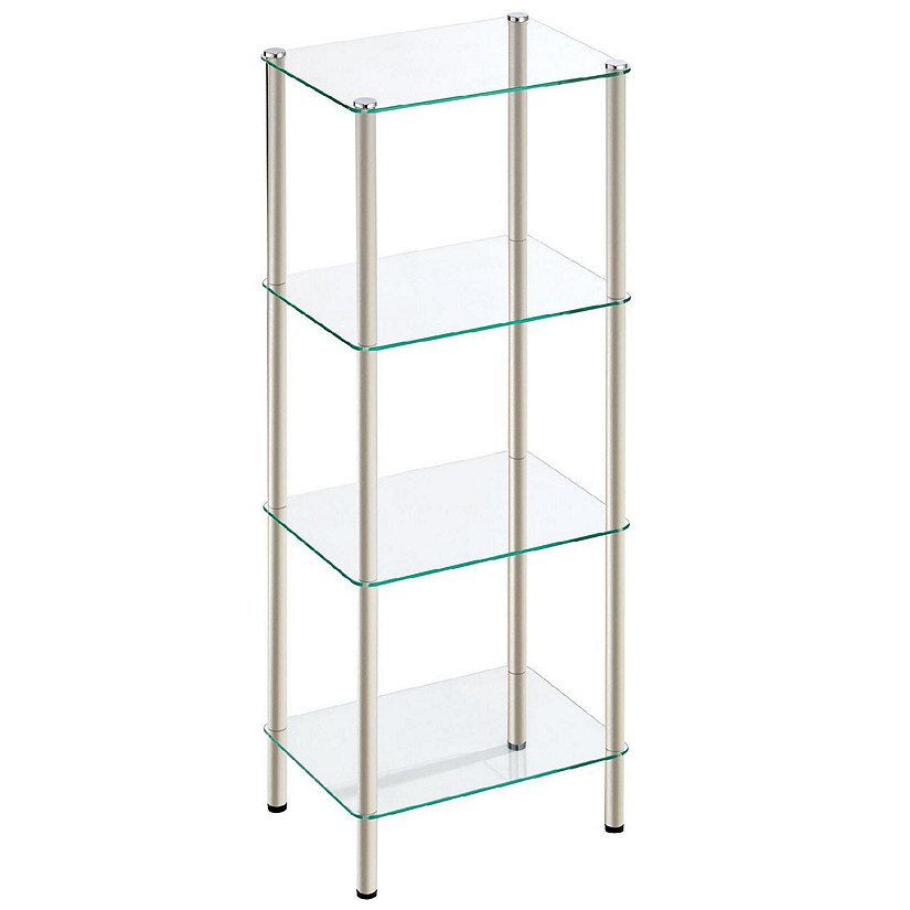 mDesign 4Tier Glass/Metal Standing Shelf Organizer Display Unit, Satin