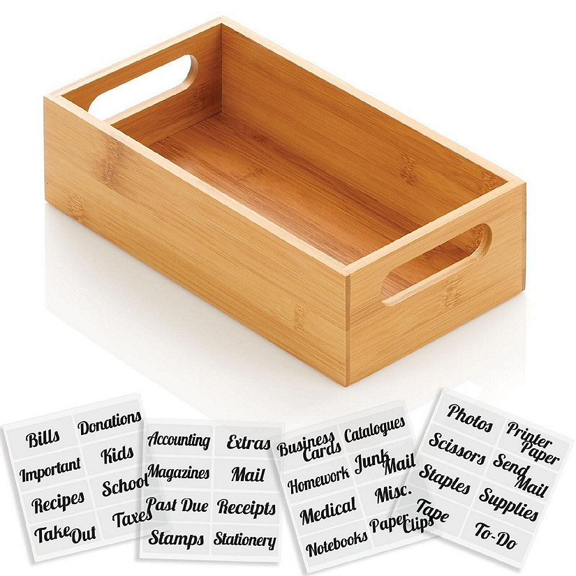 mDesign Slim Bamboo Wood Food Storage Organizer Bin 3 Sections, Natural