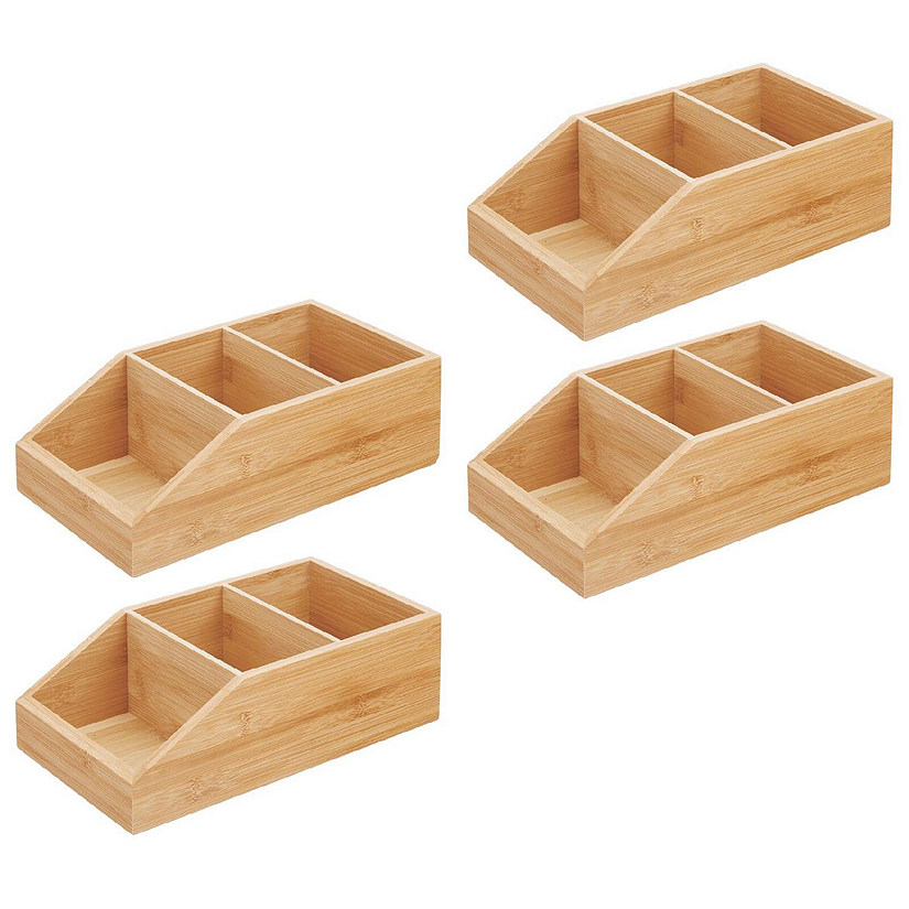 mDesign Bamboo Wood Bathroom Storage Organizer 3 Sections, 4 Pack Natural