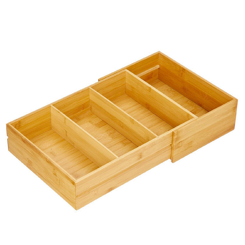 mDesign Bamboo Wood Expandable Deep Kitchen Drawer Organizer Bin - Natural