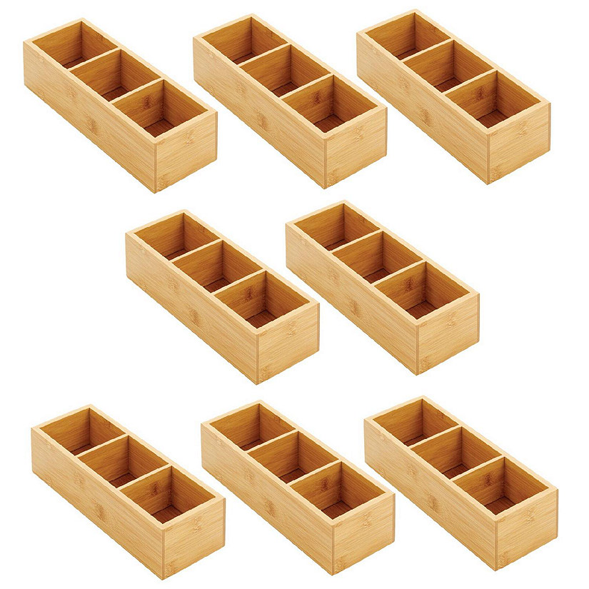 mDesign Bamboo Wood Kitchen Drawer Organizer Tray Bins - Set of 5 - Natural